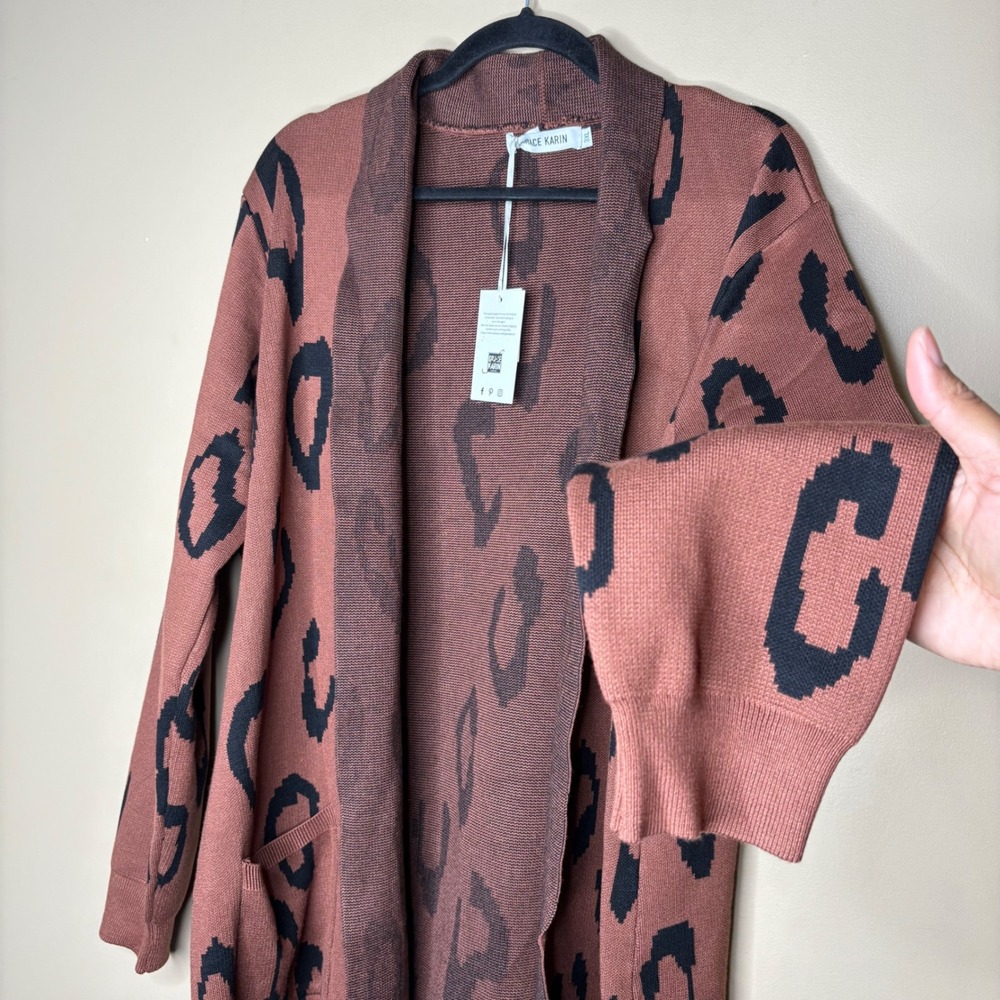 NWT GRACE KARIN Women's 3XL Leopard Print Open Front Cardigan Sweater